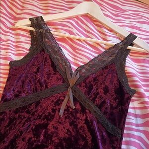Y2K Just J2 Purple Velvet Lace Trim Cami Top